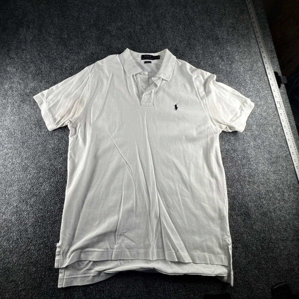 Polo Ralph Lauren Mens Classic Fit White Pique Cotton Short Sleeve Polo Shirt L
